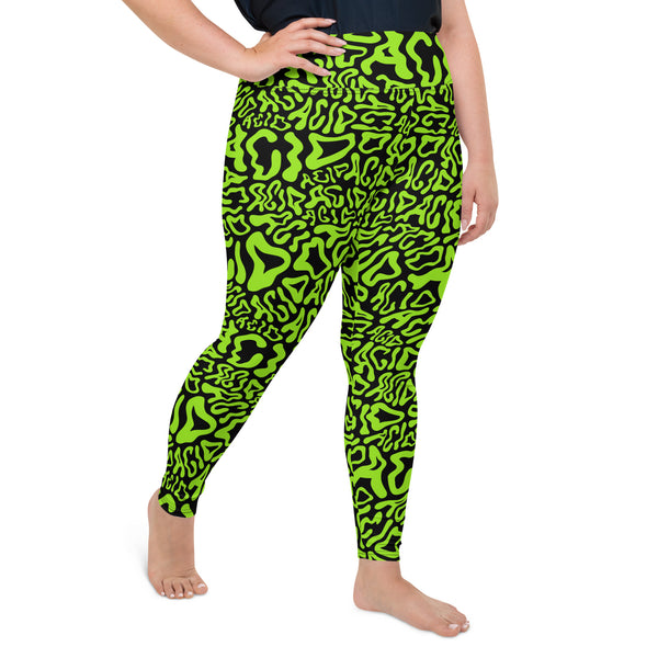 Acid Vibrant Neon Colors and Black Patterned Plus Size Leggings