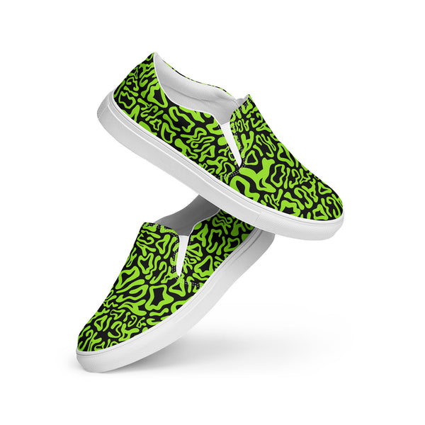 Acid Vibrant Neon Colors and Black Patterned Slip-On Canvas Shoes