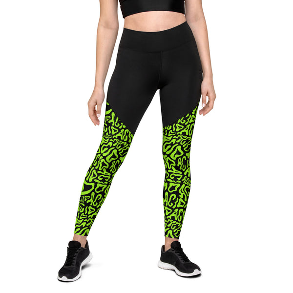 Acid Vibrant Neon Colors and Black Patterned Sports Leggings