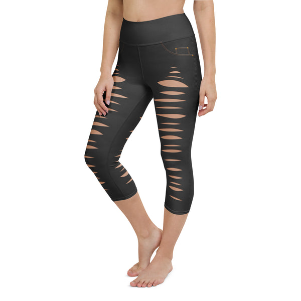 Bold Slash Ripped Jeans Yoga Capris