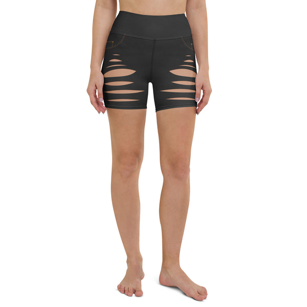 Bold Slash Ripped Jeans Yoga Shorts
