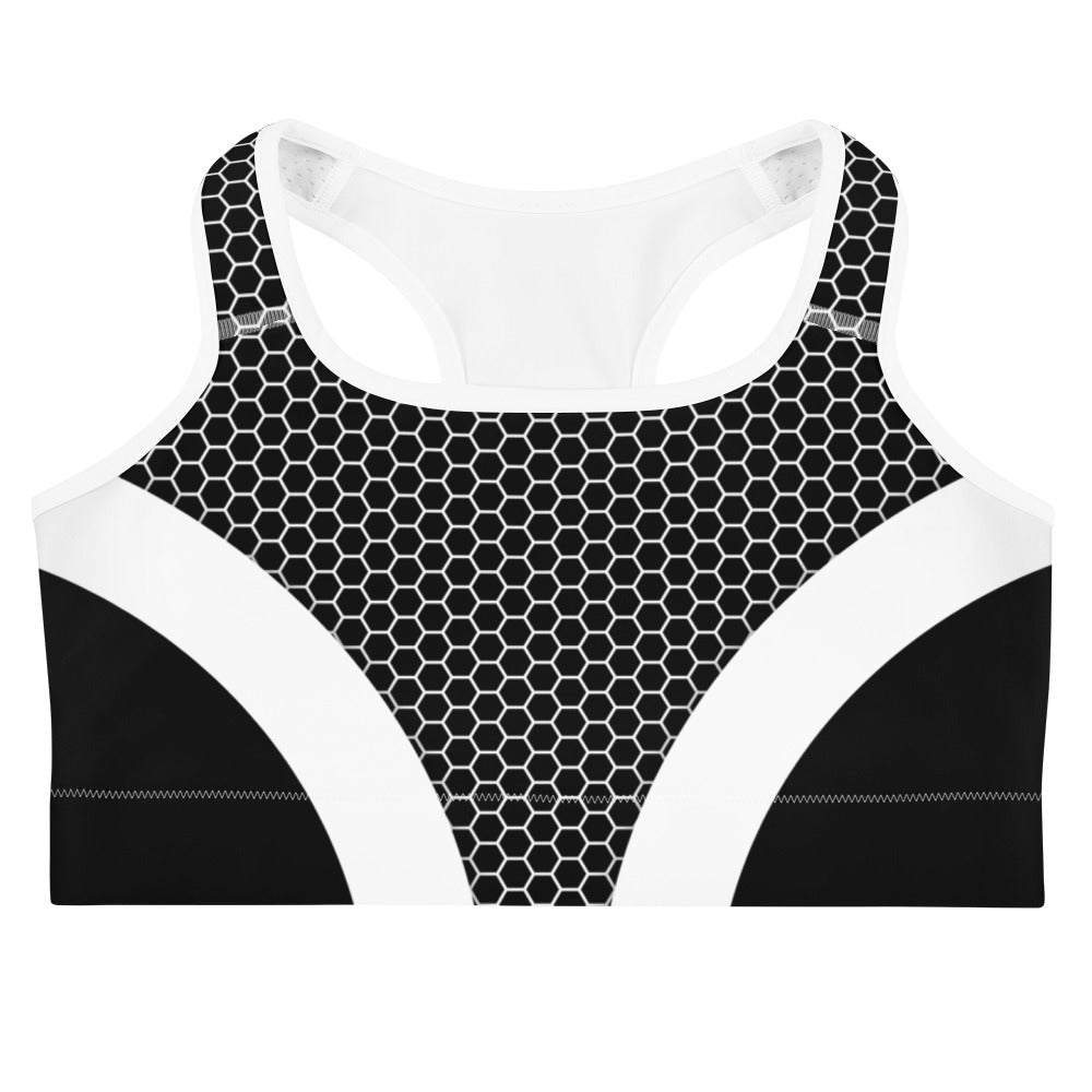 Buzzworthy Honeycomb Hive Black Sports Bra