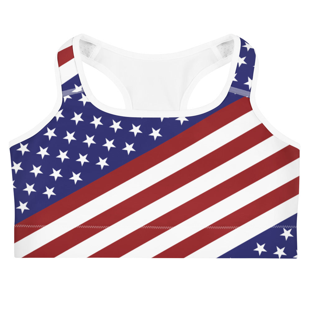 Diagonal Glory American Flag Sports Bra