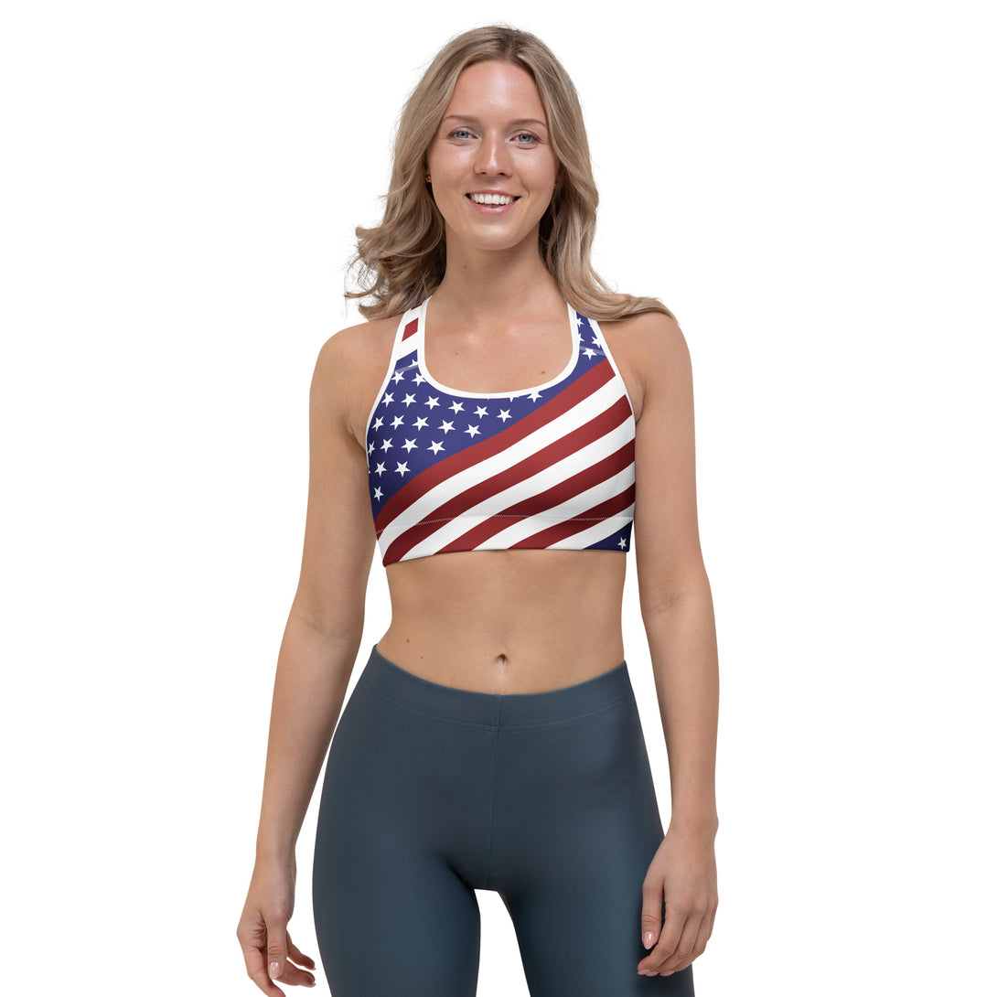 Diagonal Glory American Flag Sports Bra