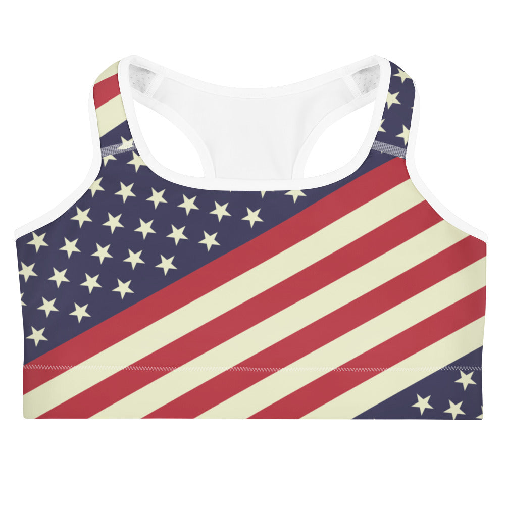 Diagonal Glory American Flag Sports Bra