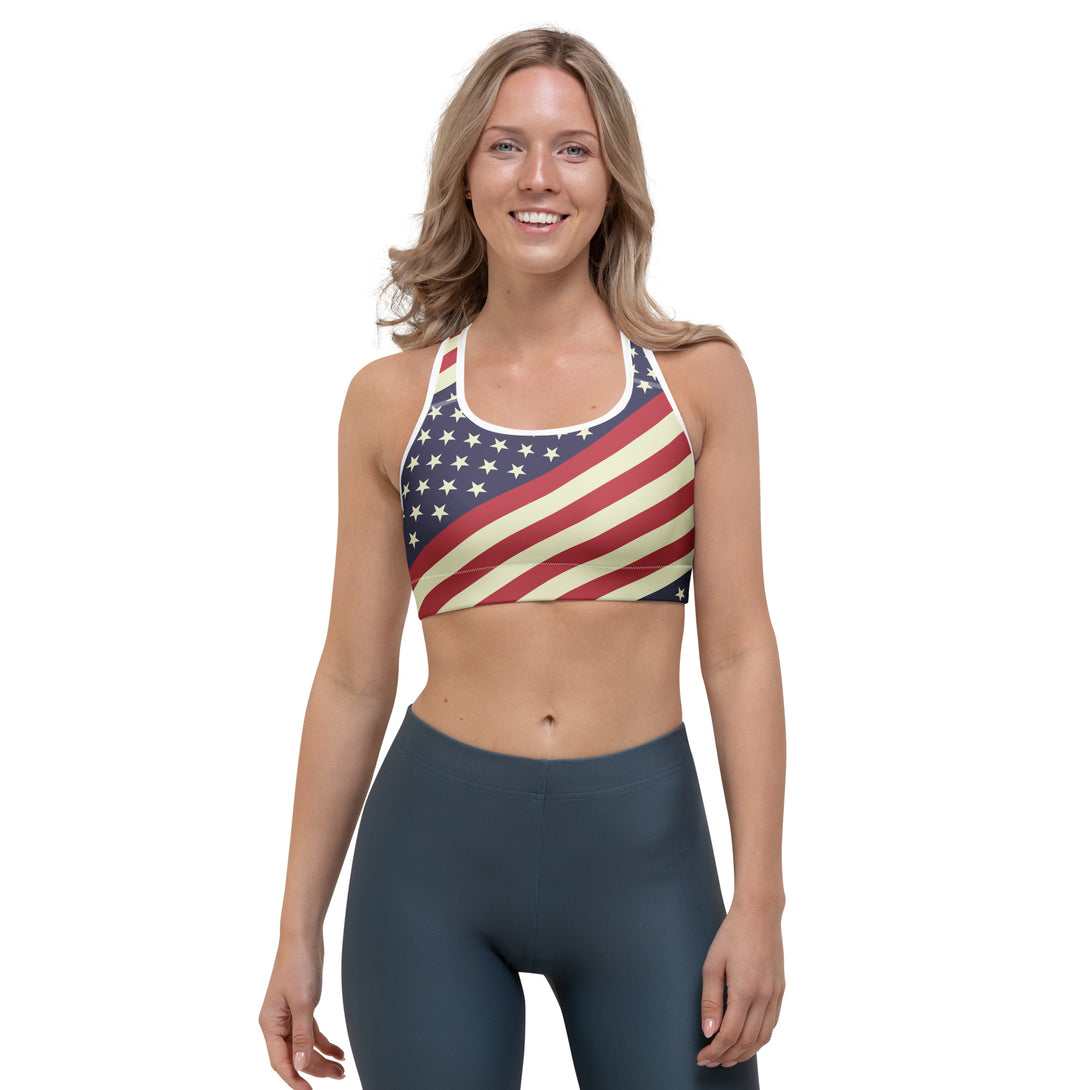 Diagonal Glory American Flag Sports Bra