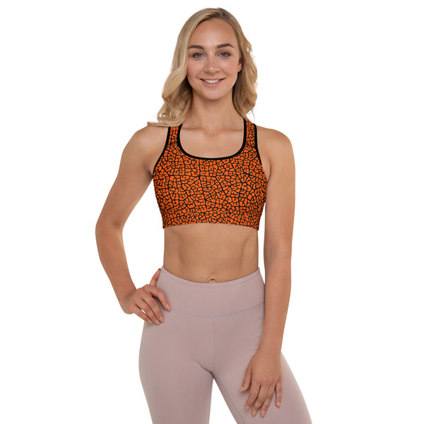 Dusky Crackle Pattern Padded Sports Bra