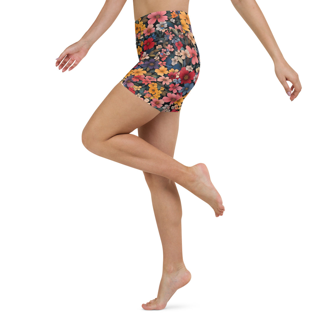 Midnight Bloom Floral Yoga Shorts