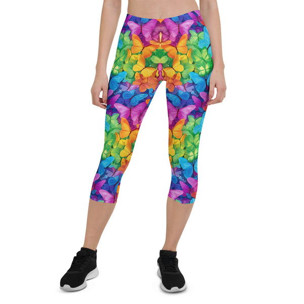 Radiant Flutter Butterfly Capri Leggings in Multicolor color by Dripova