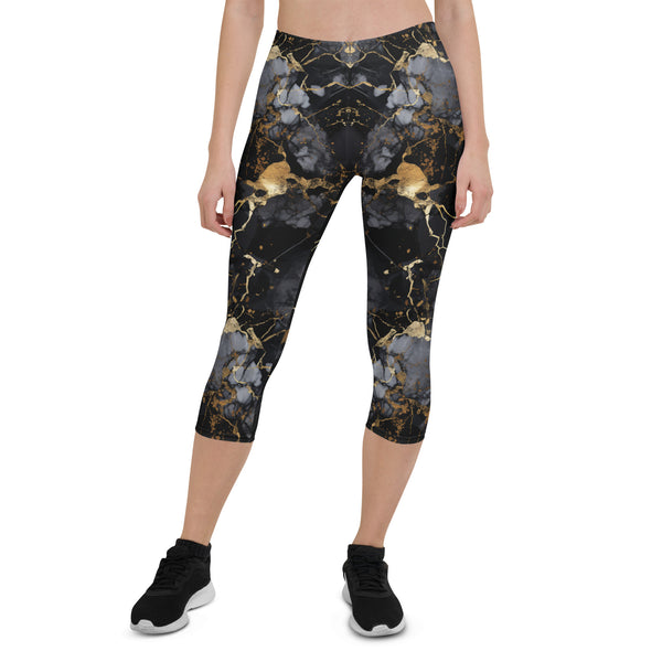 Strike Gold Marble Capri Leggings in Gold color by Dripova
